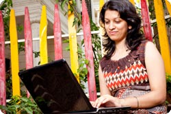 A woman using a laptop