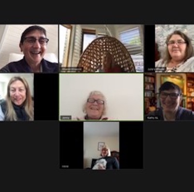 7 cancer support group members in an online video meeting