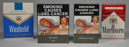 four cigarette packets then and now