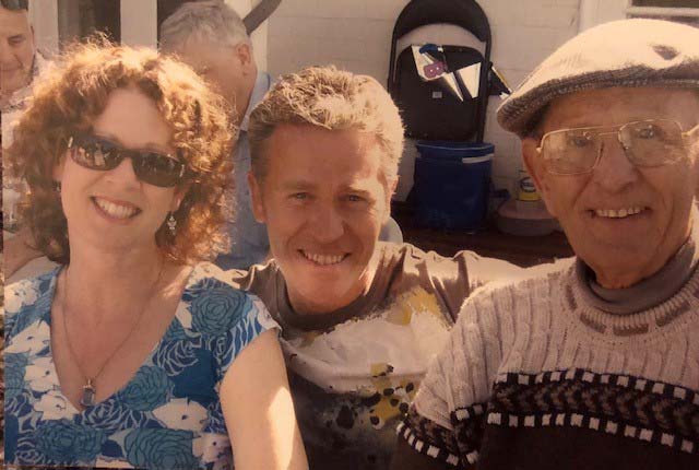 Karen, her partner Russell, and her dad weeks before he died.