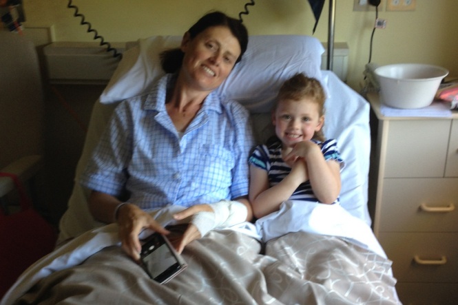 Claire's daughter Isabelle visited her in hospital a couple of days after her mastectomy.