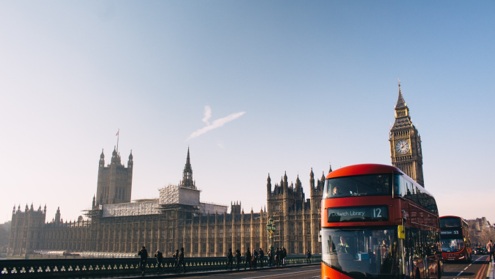 London - A red bus, Big Ben