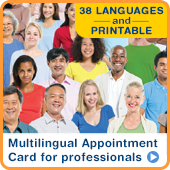Multilingual appointment card for professionals: 38 languages and printable