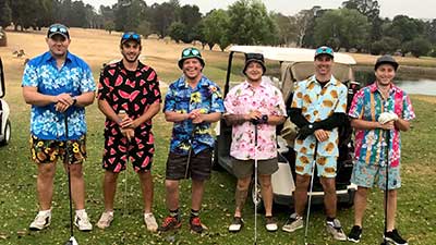 Six guys at the golf course, at a longest day event