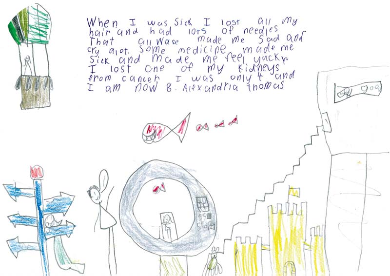 A letter about a child's cancer experience, with pictures drawn.